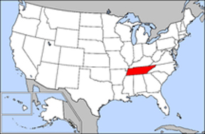 USA map showing location of Tennessee 